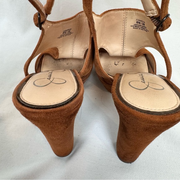 Jessica Simpson Cognac Suede Platform Slingback Heels Size 8 - Picture 5 of 8